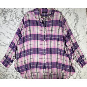 Lane Bryant Womens Size 22/24 Plaid Button-Up Cotton Viscose Pink Purple Shirt